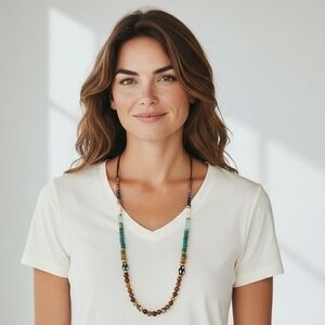 J. Jill Multicolor Semi-Precious Stone Beaded Adjustable Cord Necklace Boho NWT